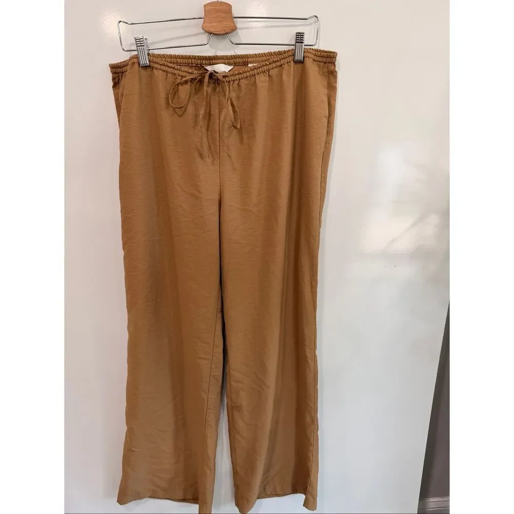H&M Wide Leg Drawstring Pants Camel Size L